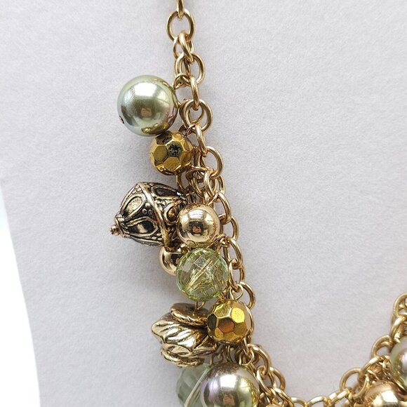 Gold Tone Chunky Statement Necklace With Mixed Beads and Charms - Picture 2 of 7